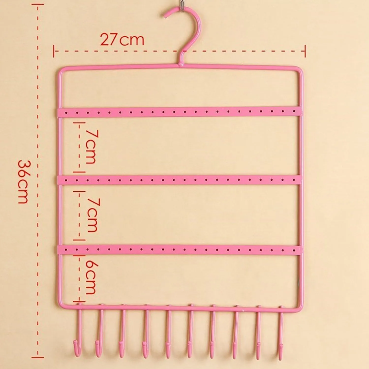 0594 Lightweight & Wall Mounted Earrings Organizer/HANGER for Tangle Free Hanging for Women, 66 Holes - 10 Hooks (metal)