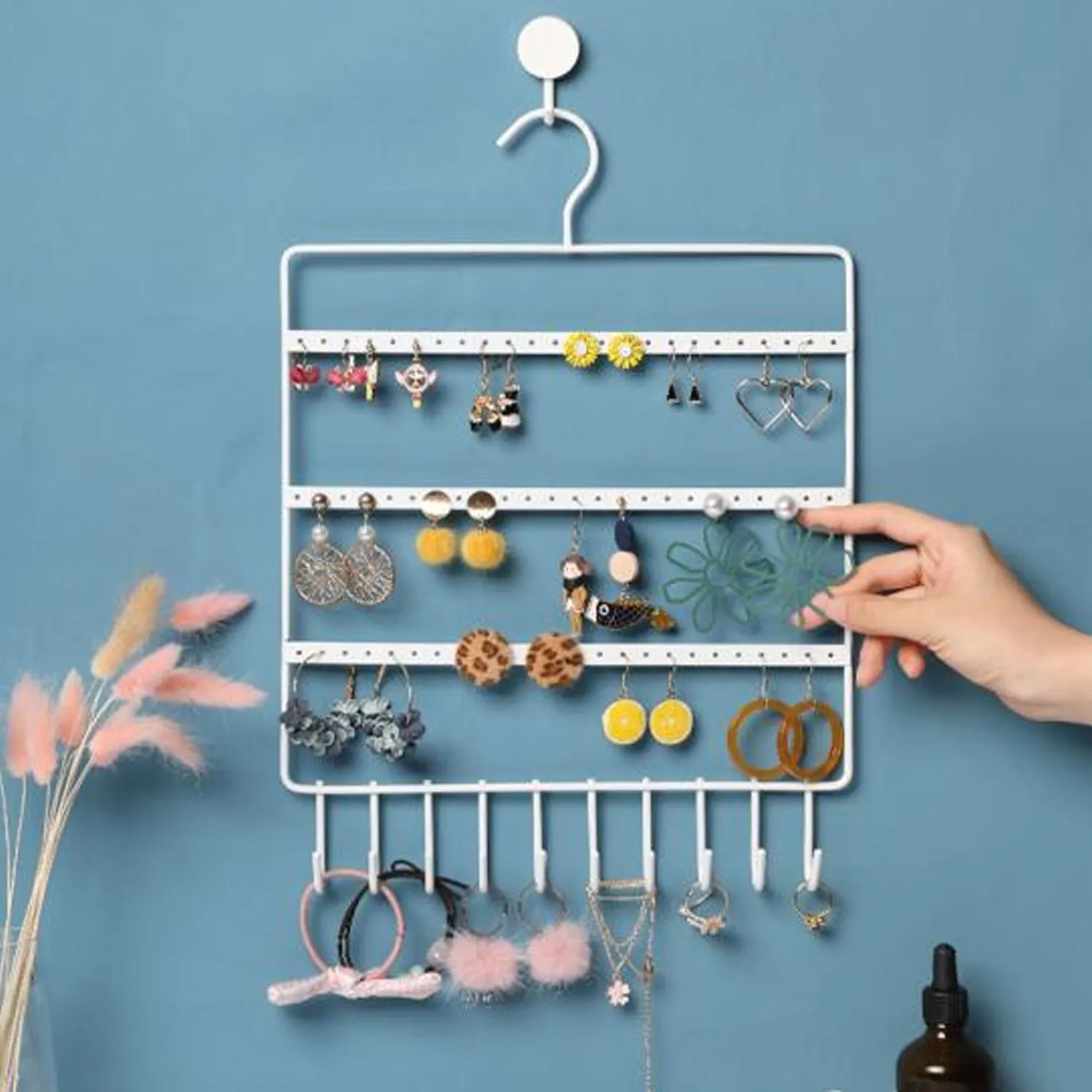 0594 Lightweight & Wall Mounted Earrings Organizer/HANGER for Tangle Free Hanging for Women, 66 Holes - 10 Hooks (metal)