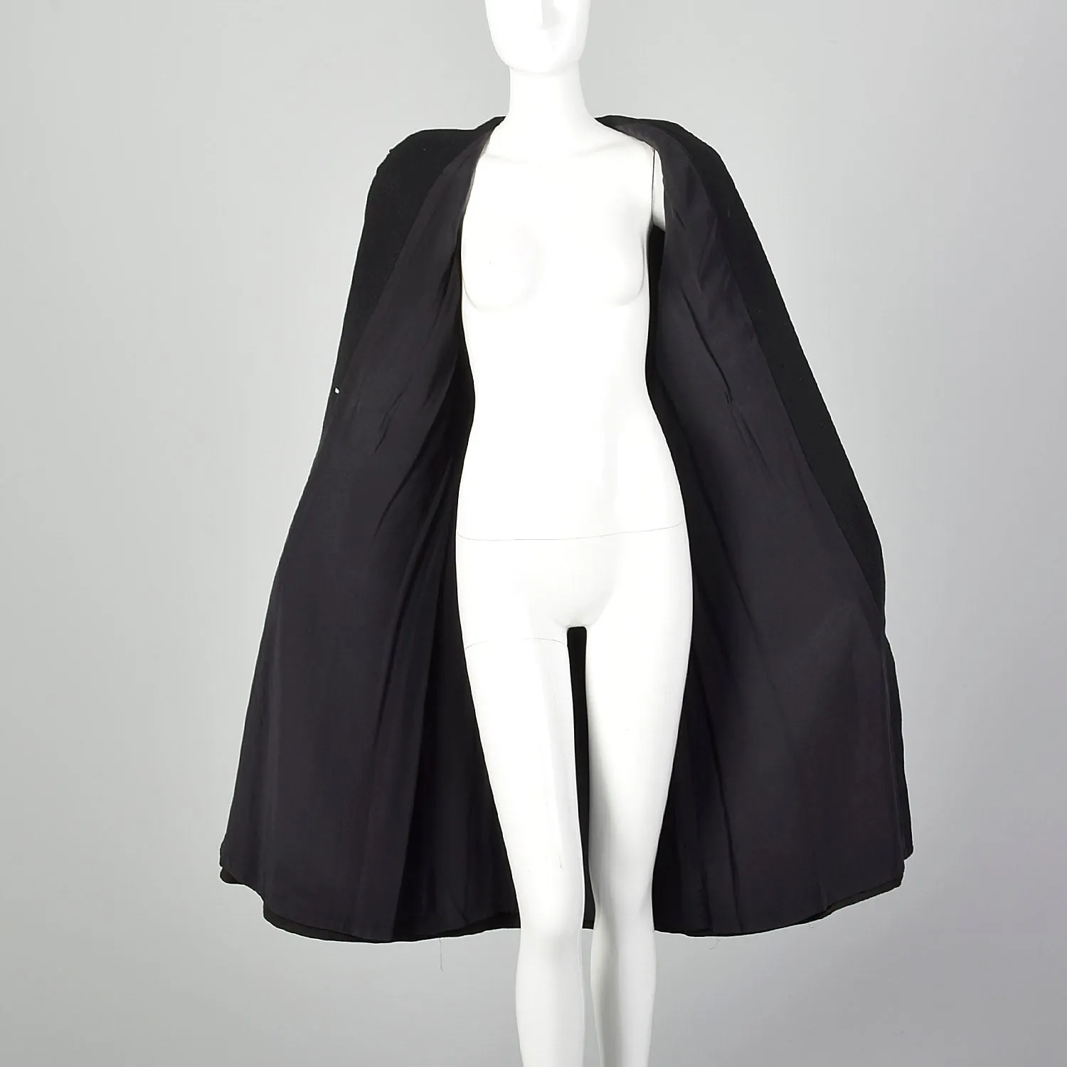 1940s Gilbert Adrian Black Wool Coat with Asymmetric Red Stripe
