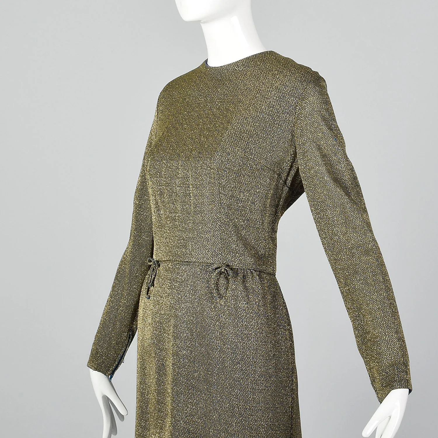 1950s Lurex Pencil Dress in Blue and Gold Knit