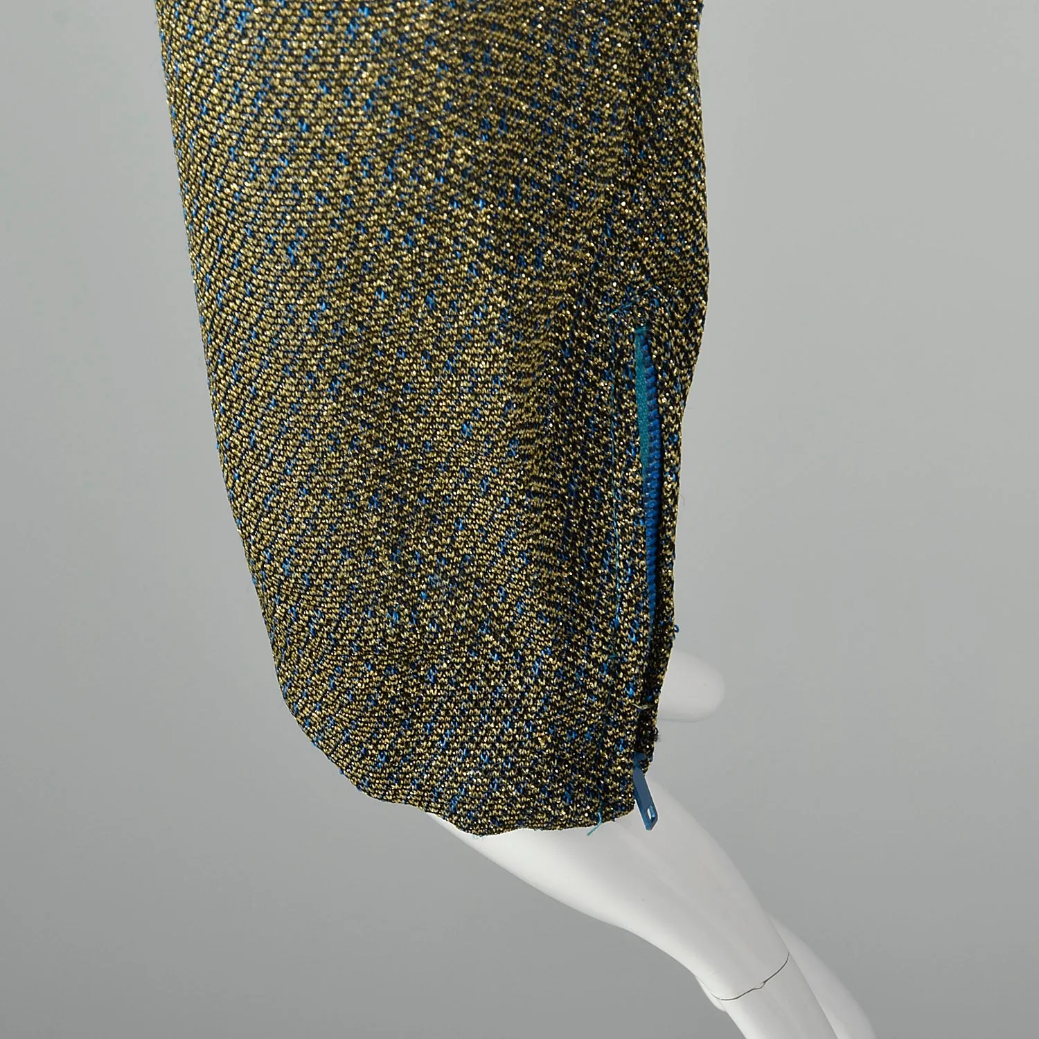 1950s Lurex Pencil Dress in Blue and Gold Knit