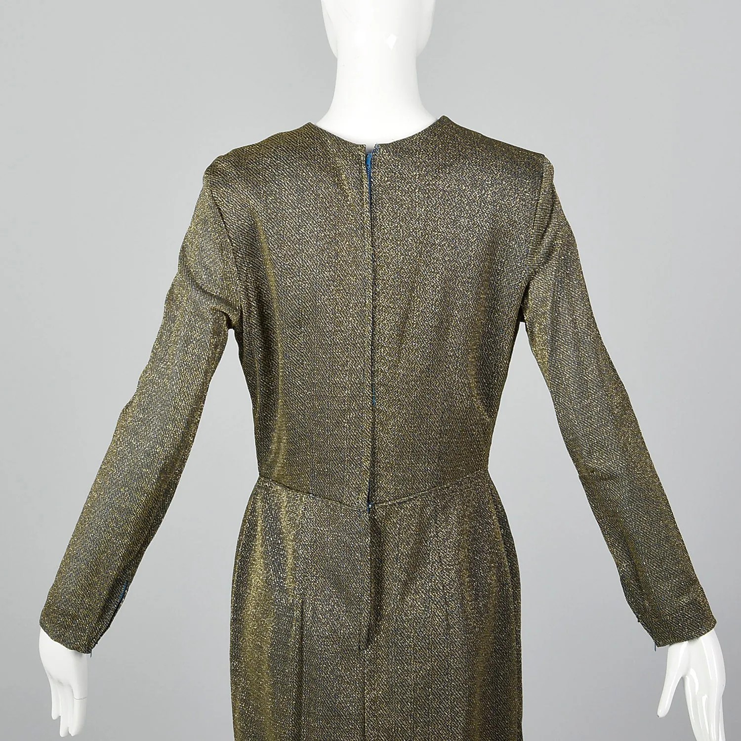 1950s Lurex Pencil Dress in Blue and Gold Knit
