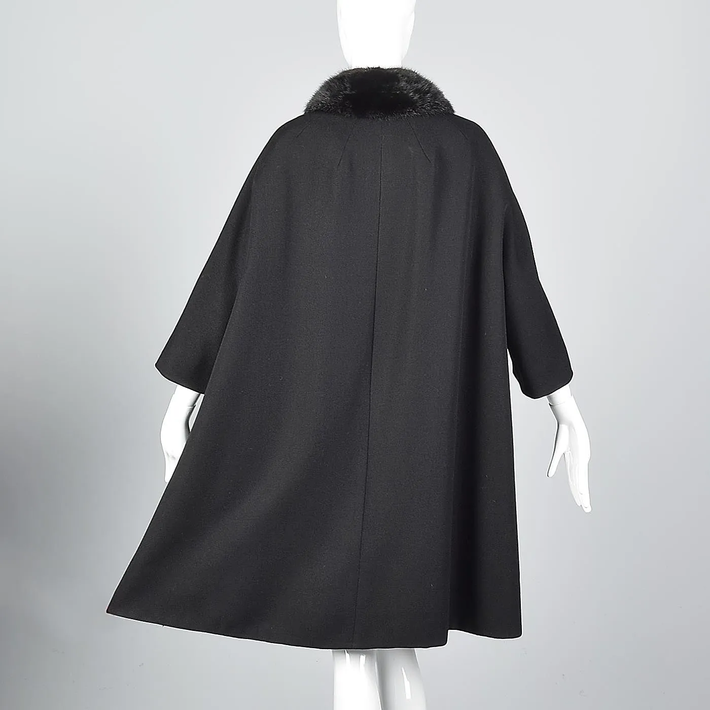 1960s Black Wool Swing Coat with Mink Collar