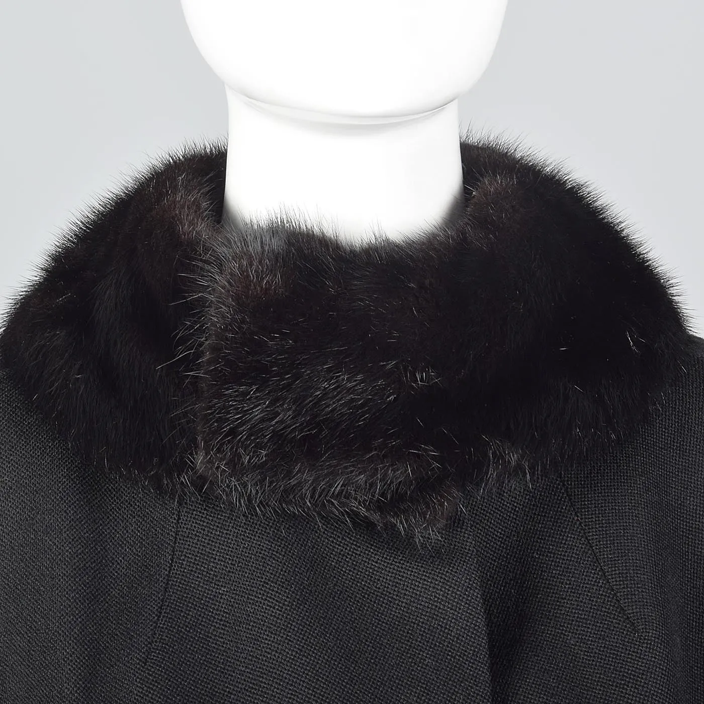 1960s Black Wool Swing Coat with Mink Collar