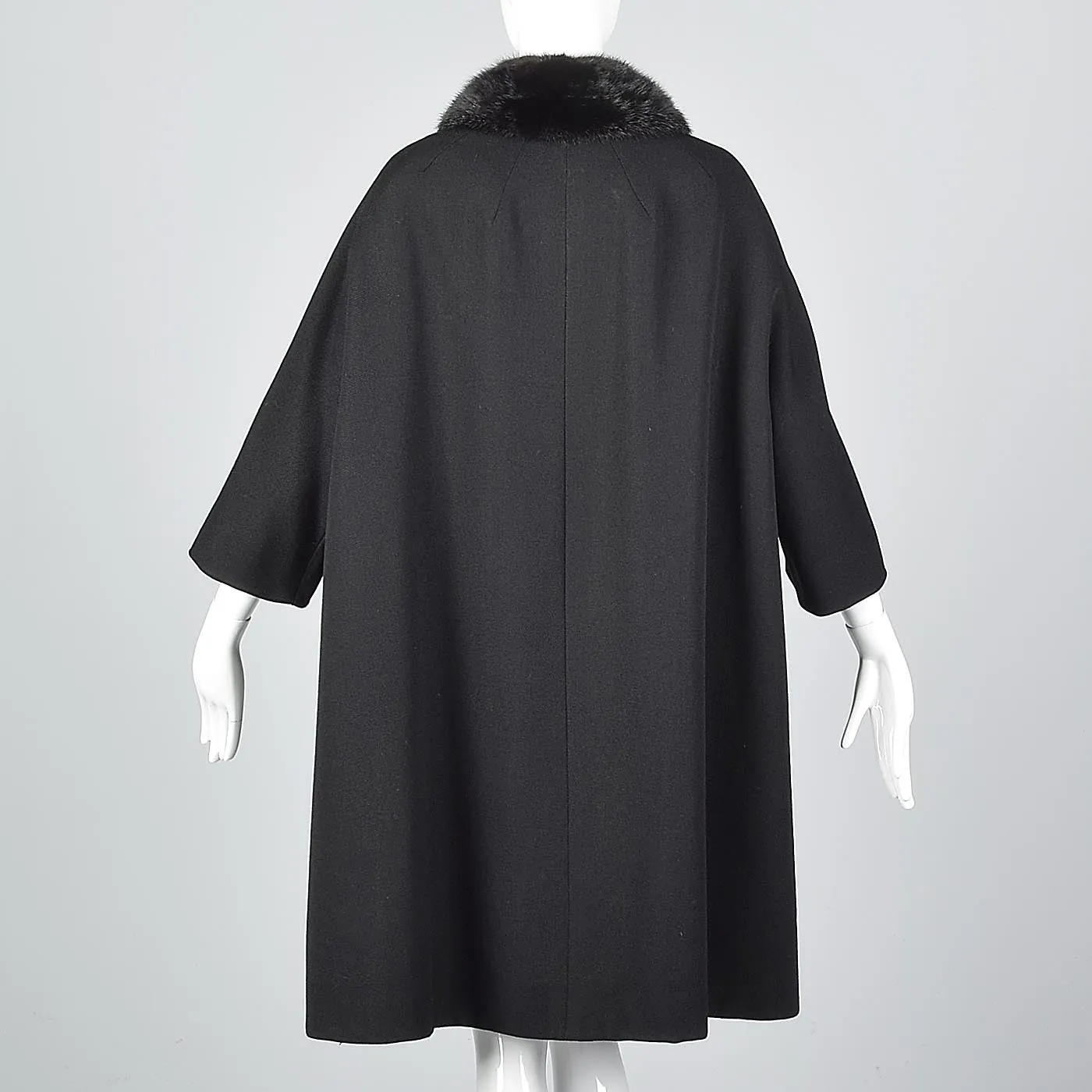 1960s Black Wool Swing Coat with Mink Collar