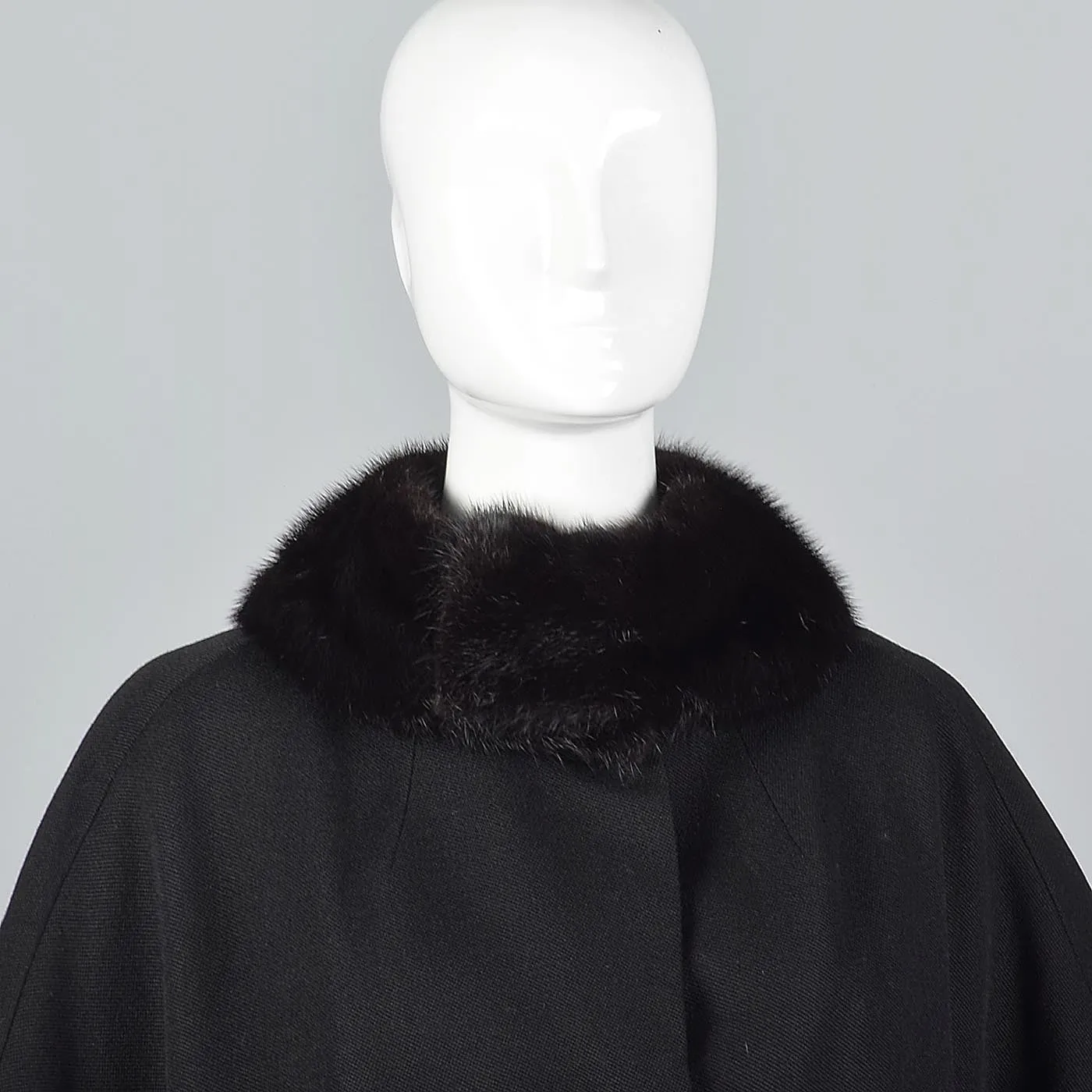 1960s Black Wool Swing Coat with Mink Collar