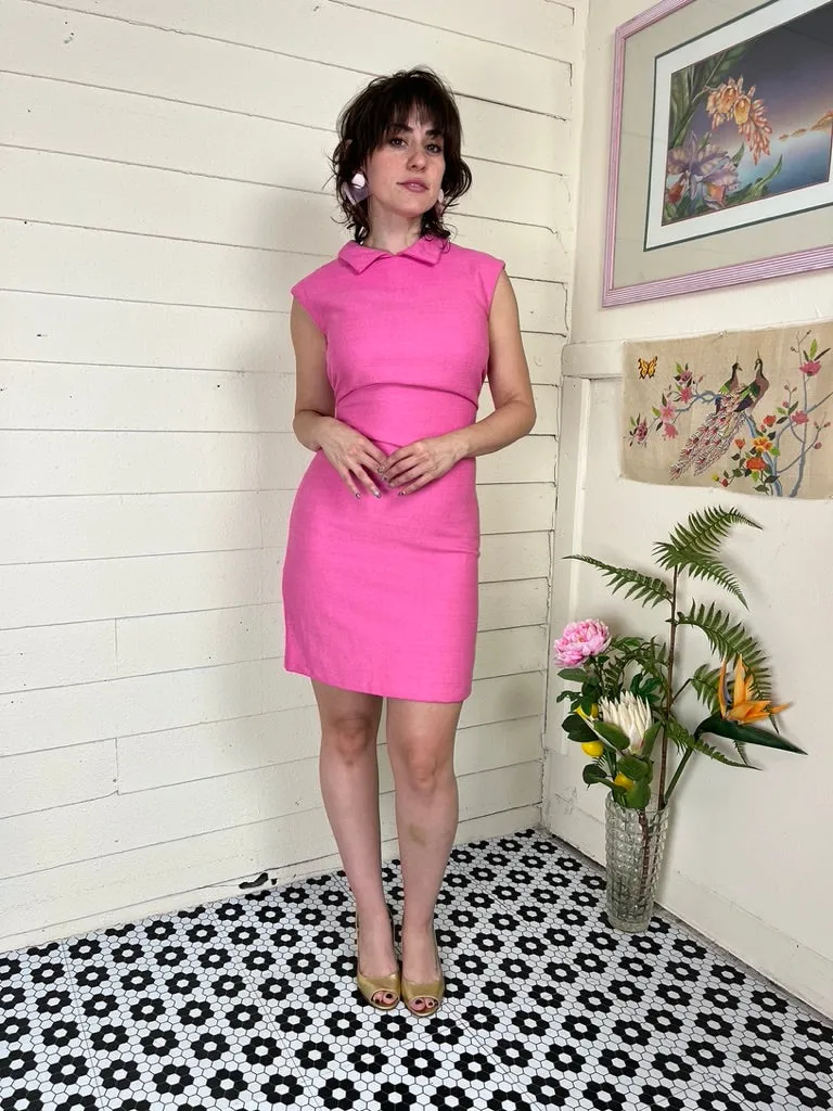 1960s MOD BARBIE PINK COLLARD SHIFT DRESS - xs to small