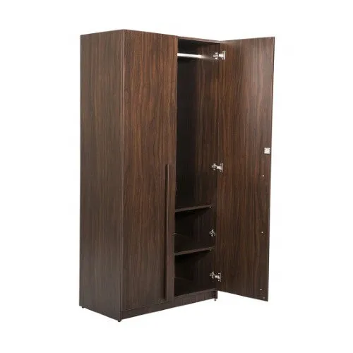 2 Door Textured Wooden Wardrobe with Mirror (Walnut)