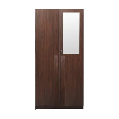 2 Door Textured Wooden Wardrobe with Mirror (Walnut)