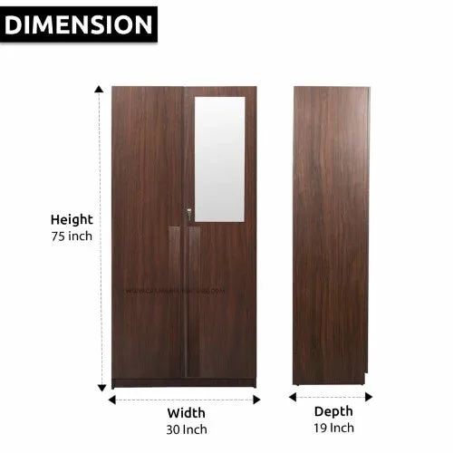 2 Door Textured Wooden Wardrobe with Mirror (Walnut)