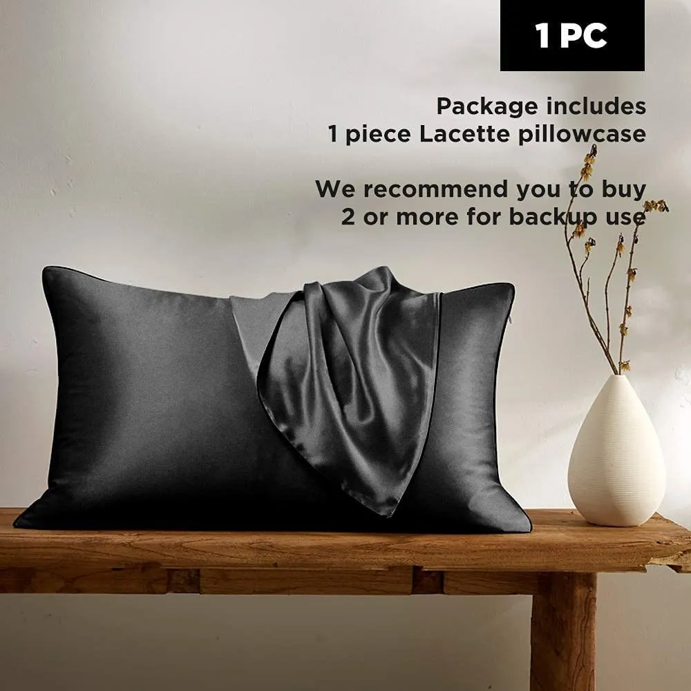 (2 Pack Black,Standard 20"x26")Silk Pillowcase for Hair and Skin,22 Momme 100% Mulberry Silk & Natural Wood Pulp Fiber Grade 6A Double-Sided Silk Pillow Cases with Hidden Zipper,600 Thread Count