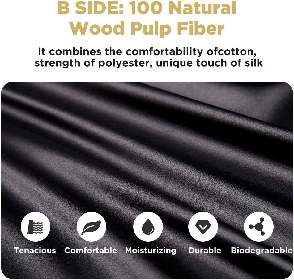 (2 Pack Black,Standard 20"x26")Silk Pillowcase for Hair and Skin,22 Momme 100% Mulberry Silk & Natural Wood Pulp Fiber Grade 6A Double-Sided Silk Pillow Cases with Hidden Zipper,600 Thread Count