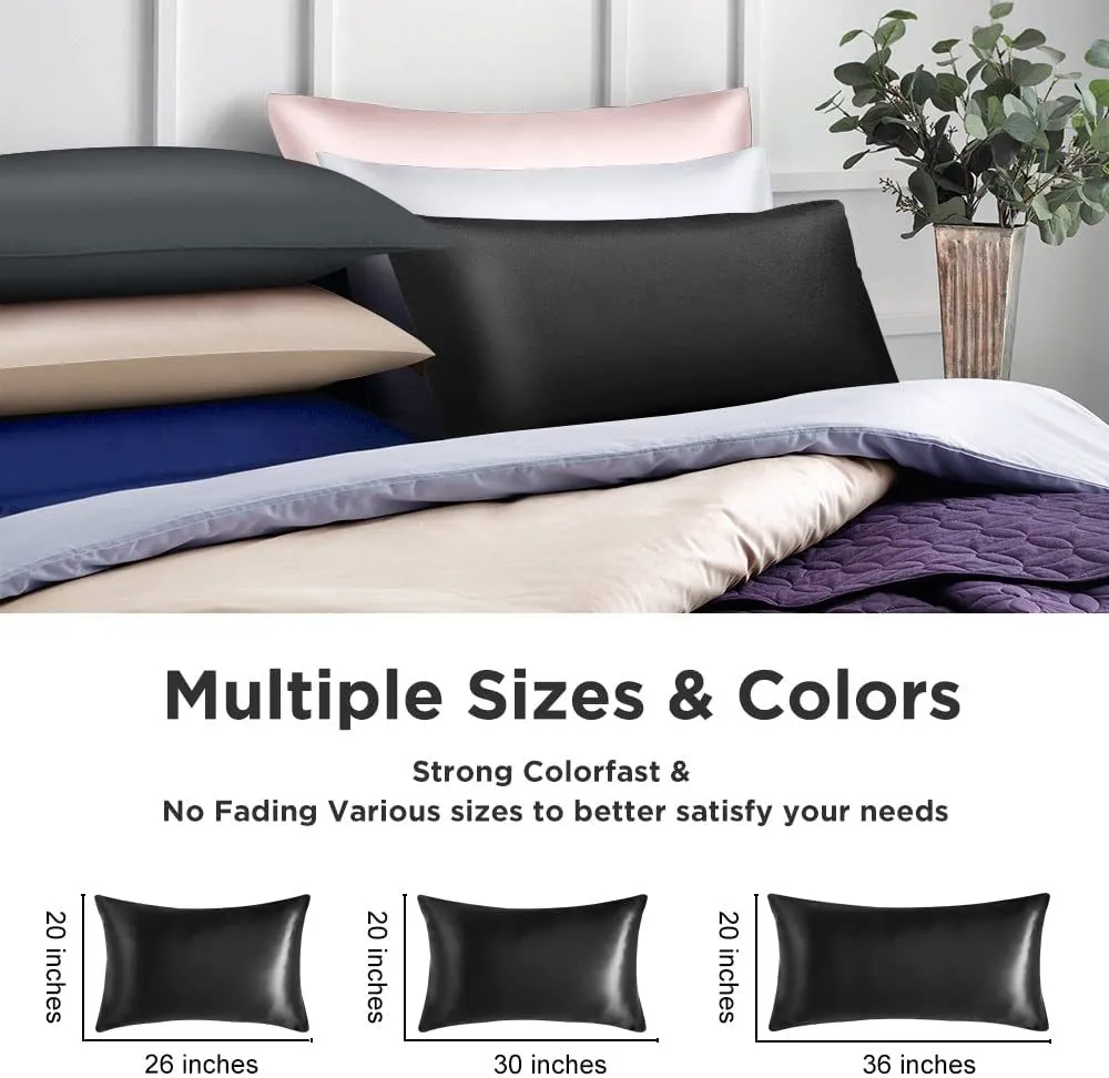 (2 Pack Black,Standard 20"x26")Silk Pillowcase for Hair and Skin,22 Momme 100% Mulberry Silk & Natural Wood Pulp Fiber Grade 6A Double-Sided Silk Pillow Cases with Hidden Zipper,600 Thread Count