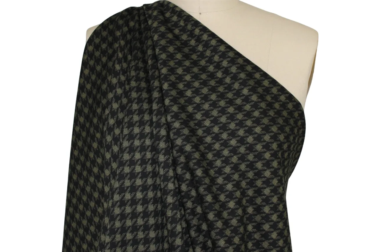 2 yards of Houndstooth Ponte Knit - Olive/Black