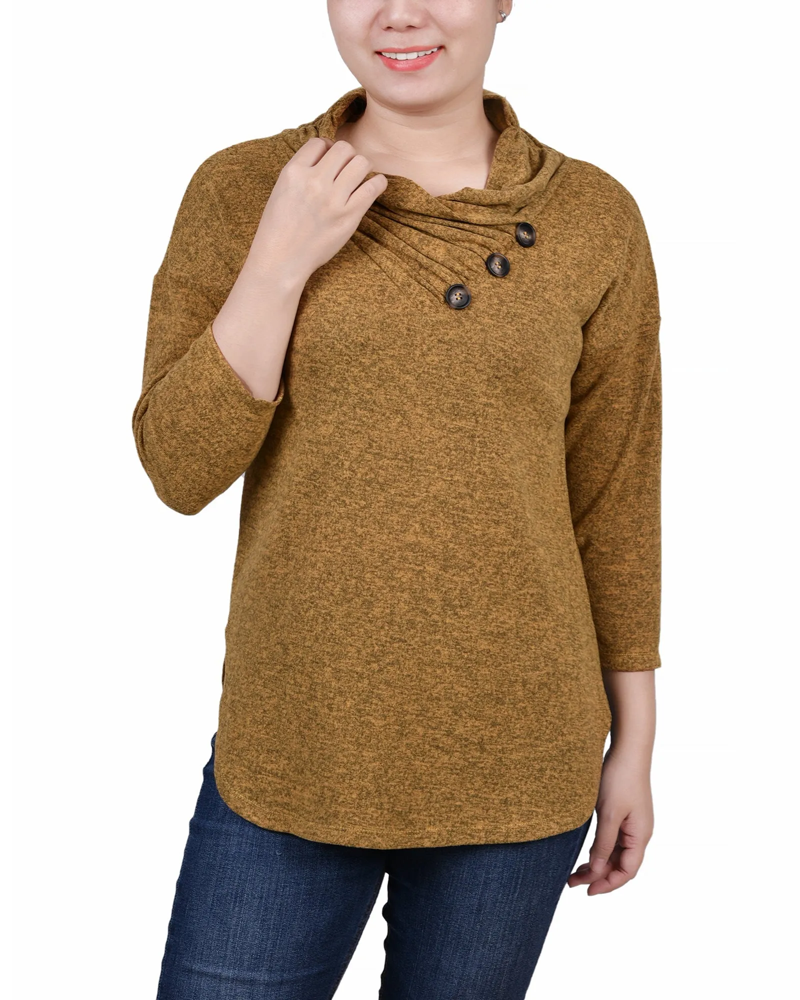 3/4 Sleeve Crossover Cowl Neck Top
