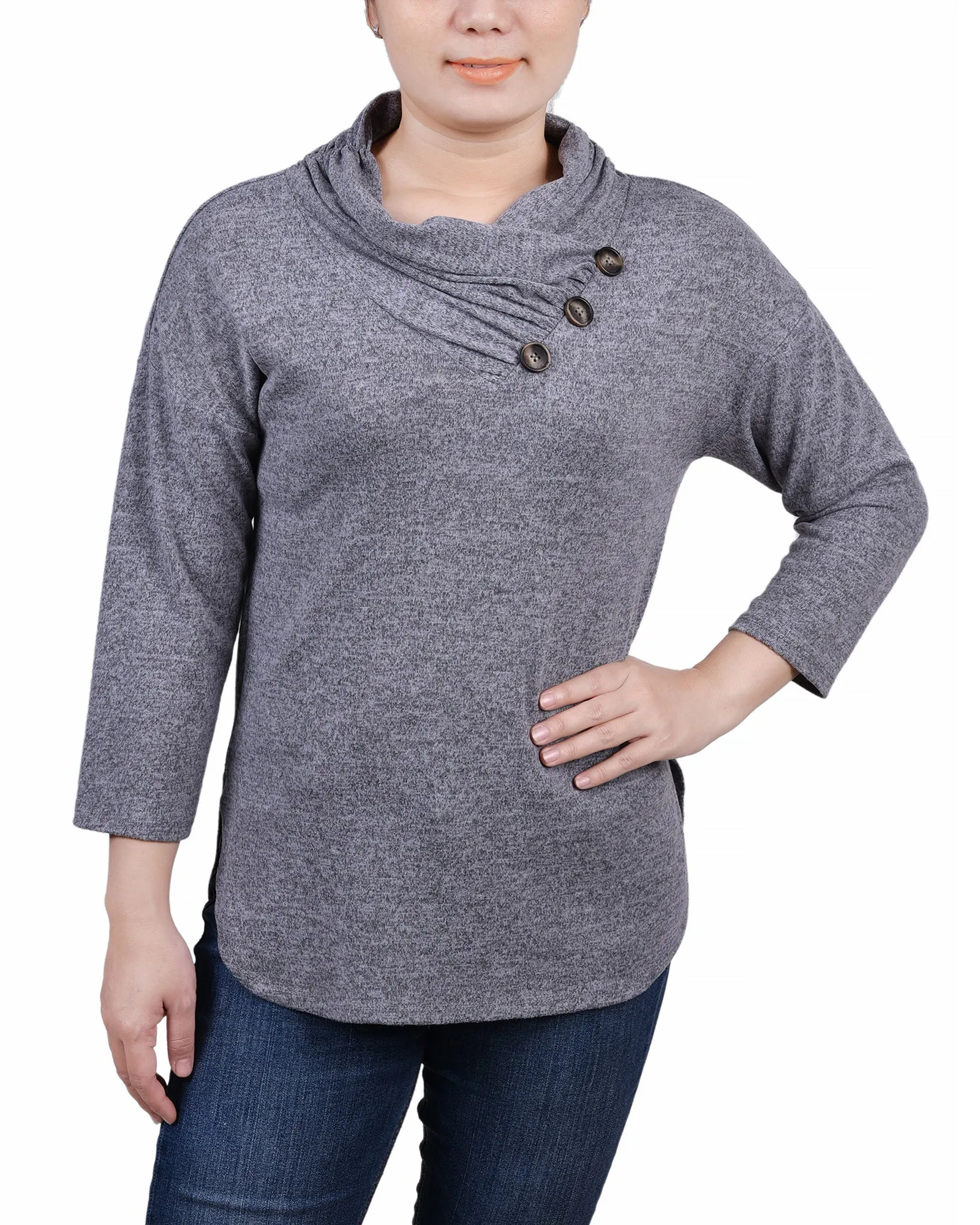 3/4 Sleeve Crossover Cowl Neck Top