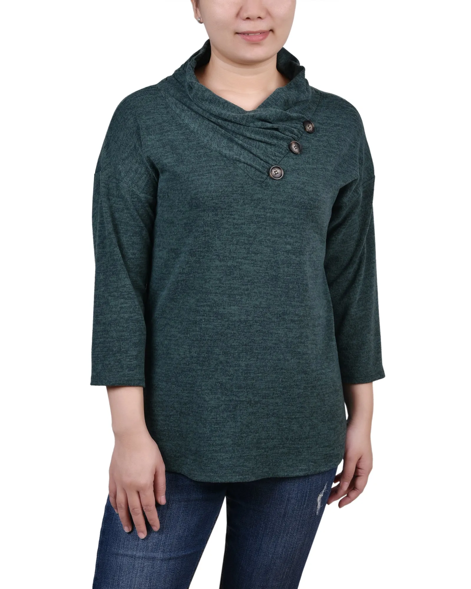 3/4 Sleeve Crossover Cowl Neck Top