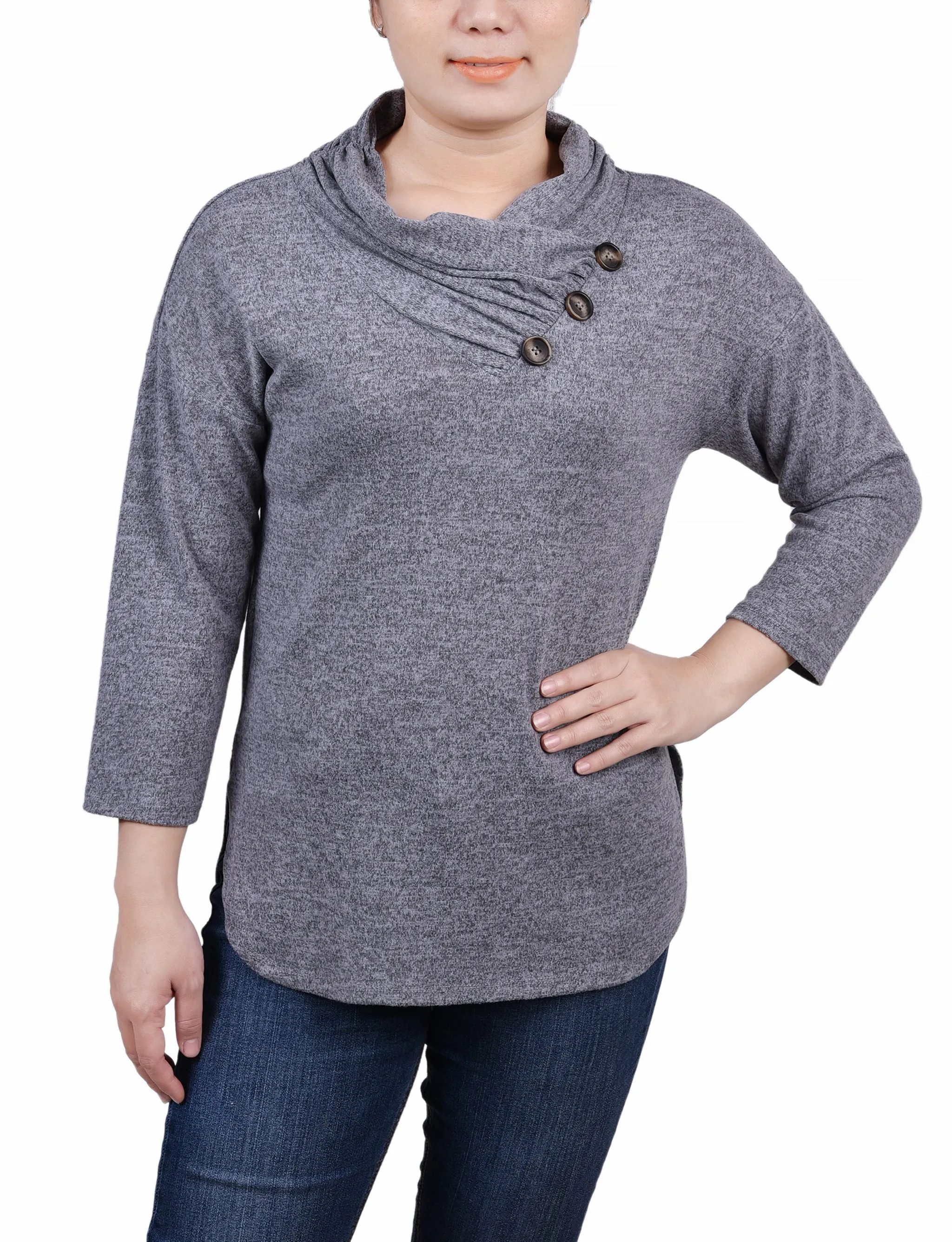 3/4 Sleeve Crossover Cowl Neck Top