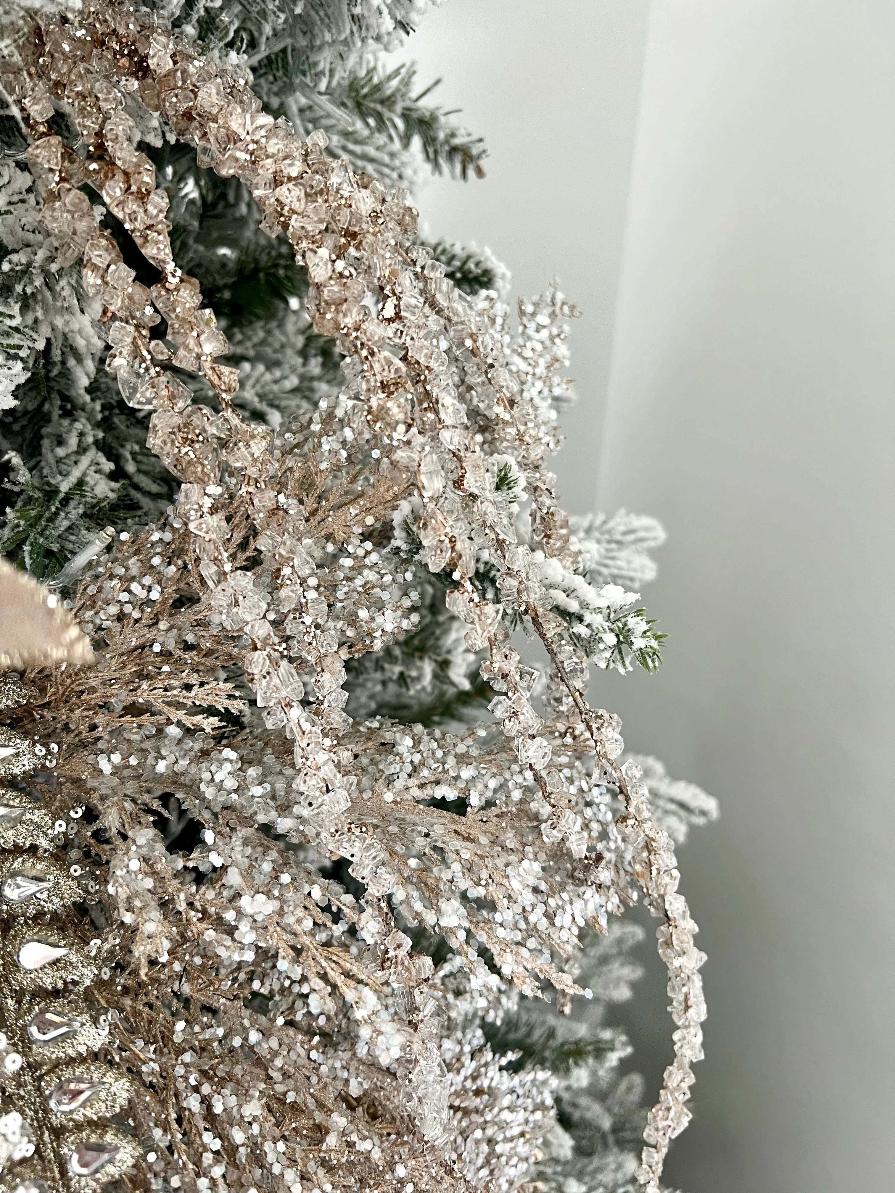 36" Champagne Hanging Iced Branch