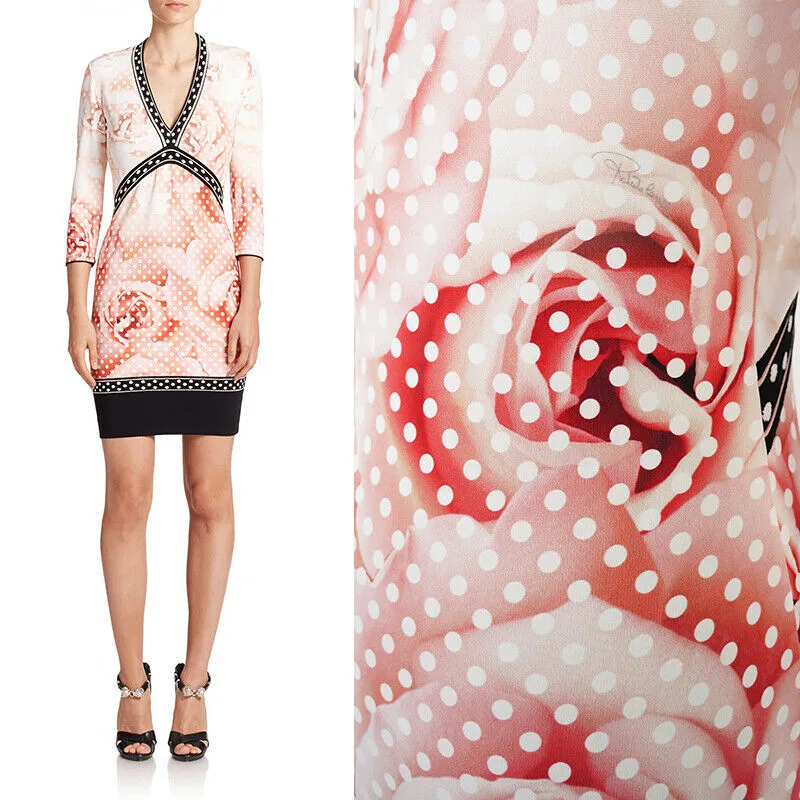 38 NEW $1355 ROBERTO CAVALLI Pink Floral JERSEY KNIT Fitted SPRING DRESS