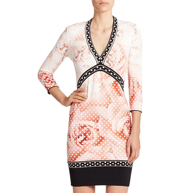 38 NEW $1355 ROBERTO CAVALLI Pink Floral JERSEY KNIT Fitted SPRING DRESS