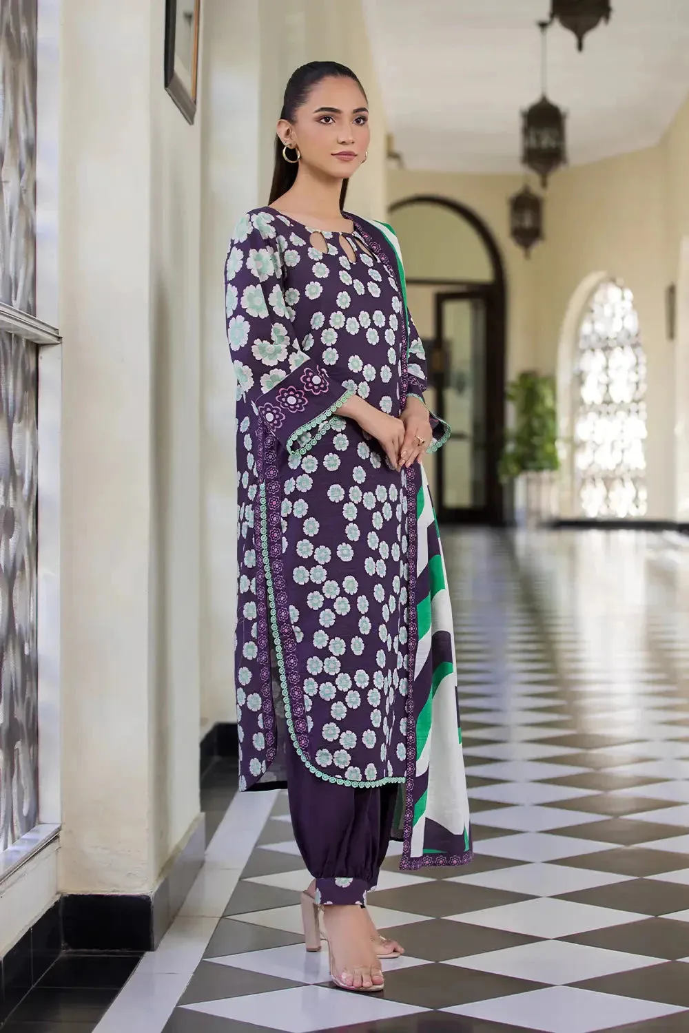 3PC Printed Unstitched Khaddar Suit KKH-2883