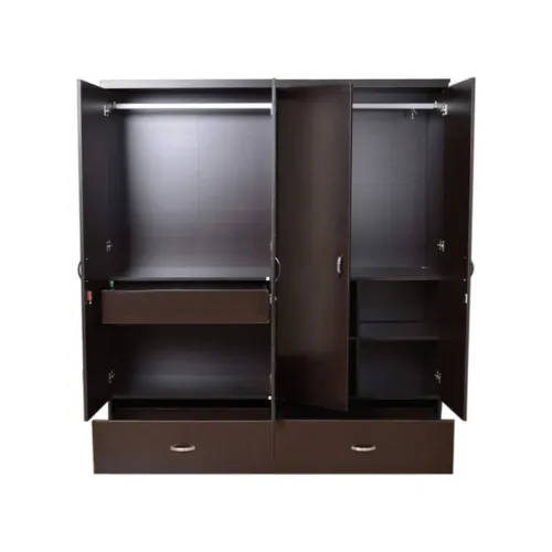 4 Door Wardrobe for Bedroom with Mirror, Drawers, Shelves and Hanging Space | 4 Door Wardrobe for Clothes Wooden Furniture