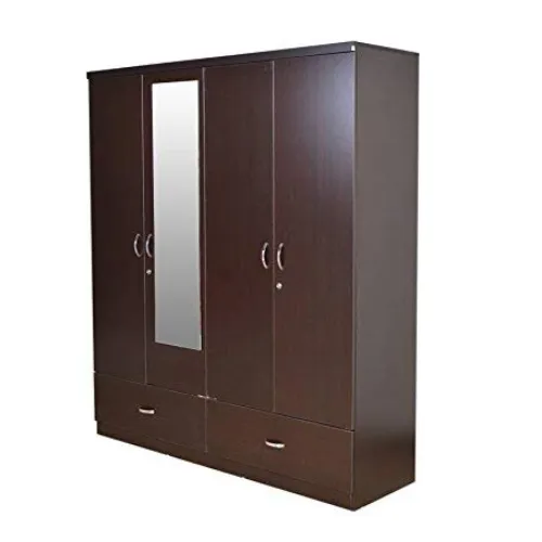4 Door Wardrobe for Bedroom with Mirror, Drawers, Shelves and Hanging Space | 4 Door Wardrobe for Clothes Wooden Furniture