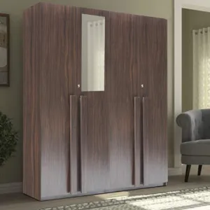 4 Door Wardrobe for Bedroom with Mirror, Shelves and Hanging Space | 4 Door Wardrobe for Clothes Wooden Furniture