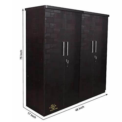 4 Door Wardrobe in Brick Texture for Bedroom | Engineered Wood Cupboard for Clothes and Accessories