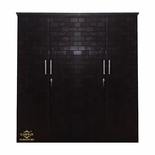 4 Door Wardrobe in Brick Texture for Bedroom | Engineered Wood Cupboard for Clothes and Accessories