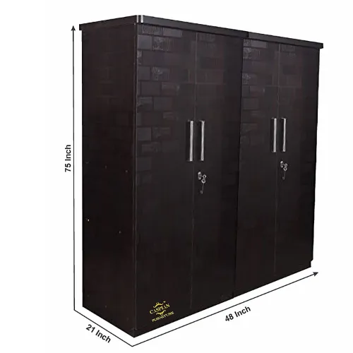4 Door Wardrobe in Brick Texture for Bedroom | Engineered Wood Cupboard for Clothes and Accessories