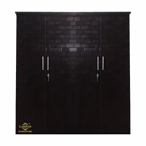 4 Door Wardrobe in Brick Texture for Bedroom | Engineered Wood Cupboard for Clothes and Accessories