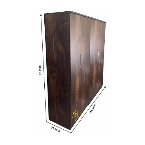 4 Door Wardrobe in Brown JungleWood Finish for Bedroom | 4 Door Cupboard with 2 Drawers, 6 Shelves and Ample Hanging Space for Clothes