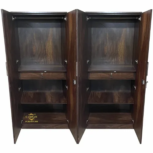 4 Door Wardrobe in Brown JungleWood Finish for Bedroom | 4 Door Cupboard with 2 Drawers, 6 Shelves and Ample Hanging Space for Clothes