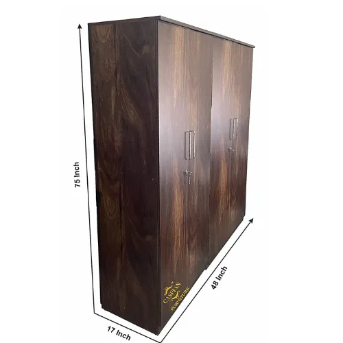 4 Door Wardrobe in Brown JungleWood Finish for Bedroom | 4 Door Cupboard with 2 Drawers, 6 Shelves and Ample Hanging Space for Clothes