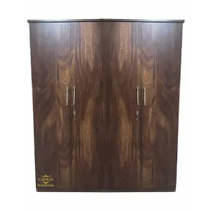 4 Door Wardrobe in Brown JungleWood Finish for Bedroom | 4 Door Cupboard with 2 Drawers, 6 Shelves and Ample Hanging Space for Clothes
