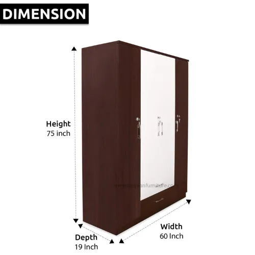 4 Door White and Brown Wardrobe for Bedroom with Drawers, Shelves and Hanging Space | 4 Door Wardrobe for Clothes Wooden Furniture