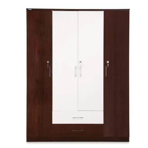 4 Door White and Brown Wardrobe for Bedroom with Drawers, Shelves and Hanging Space | 4 Door Wardrobe for Clothes Wooden Furniture