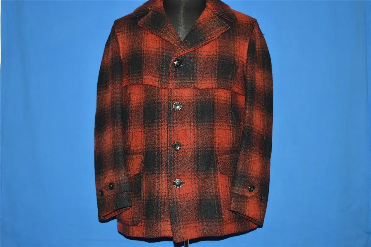 50s Red Black Wool Mackinaw Checked Coat Large