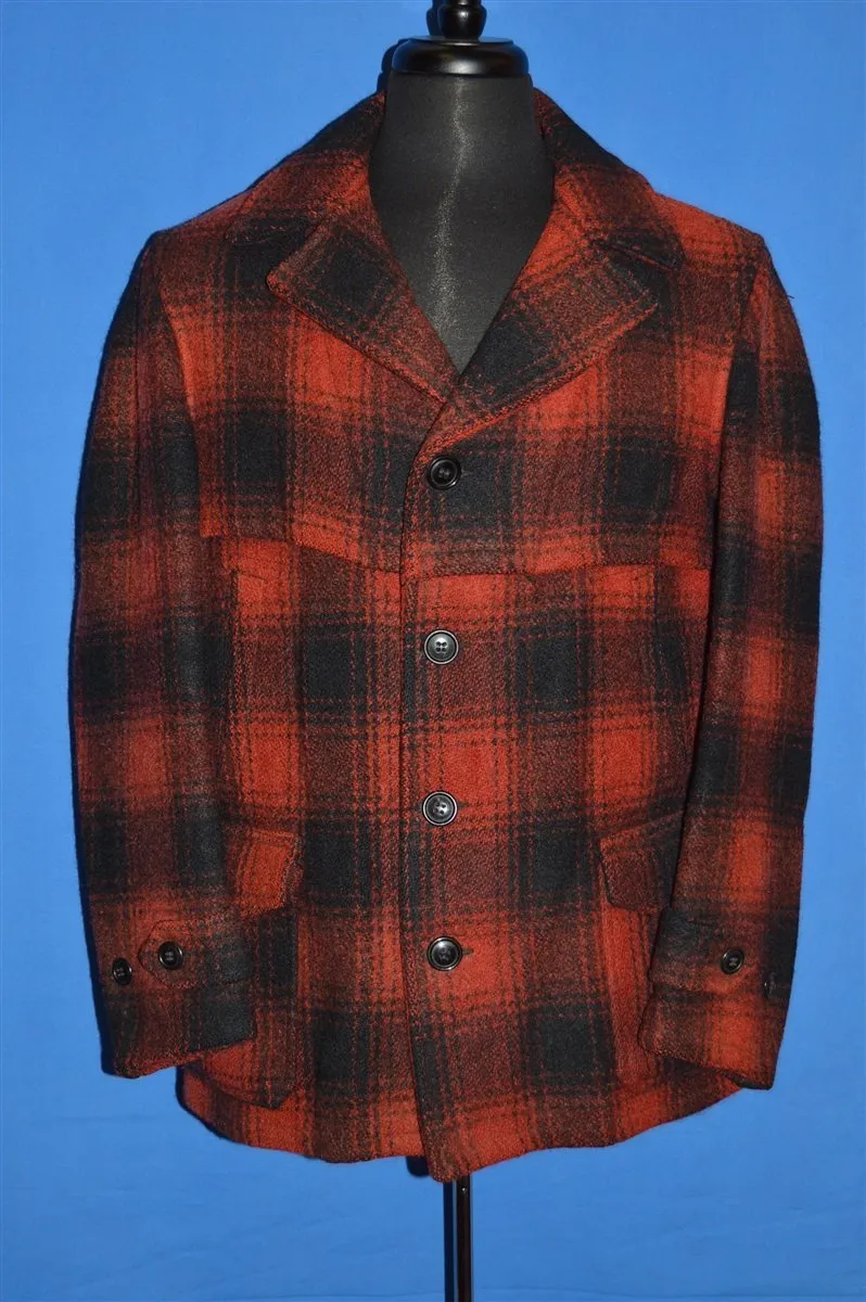 50s Red Black Wool Mackinaw Checked Coat Large
