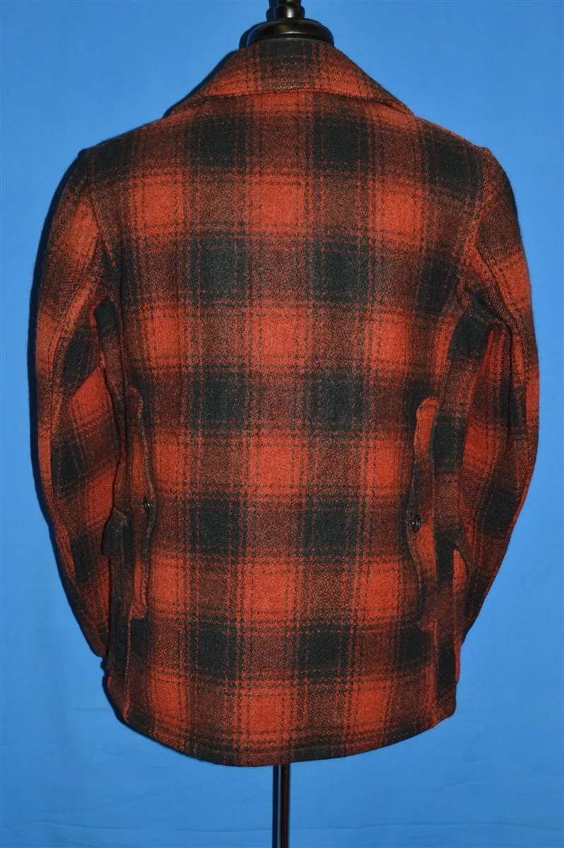 50s Red Black Wool Mackinaw Checked Coat Large