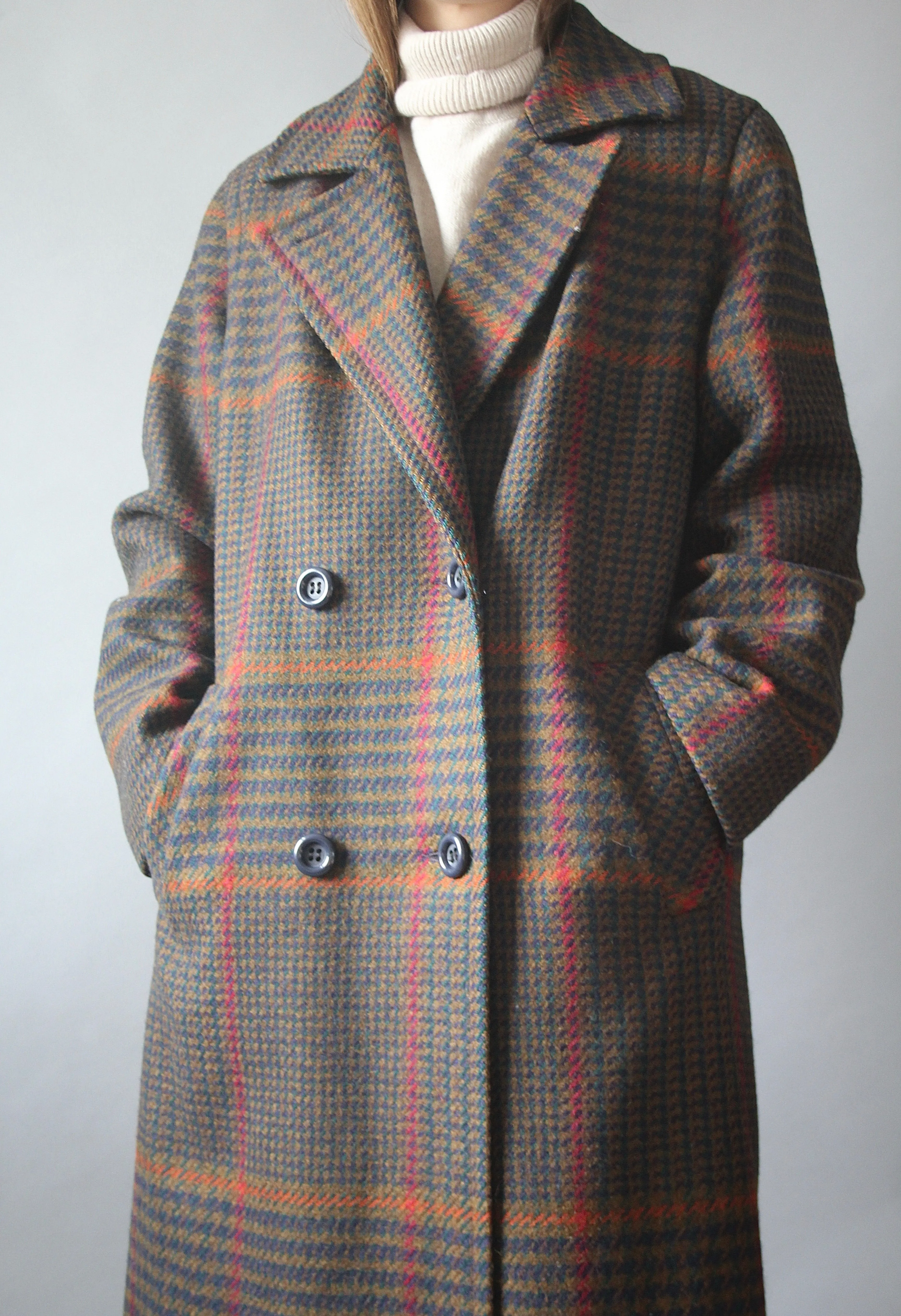 60s Double-Breasted 100% Wool Coat - L