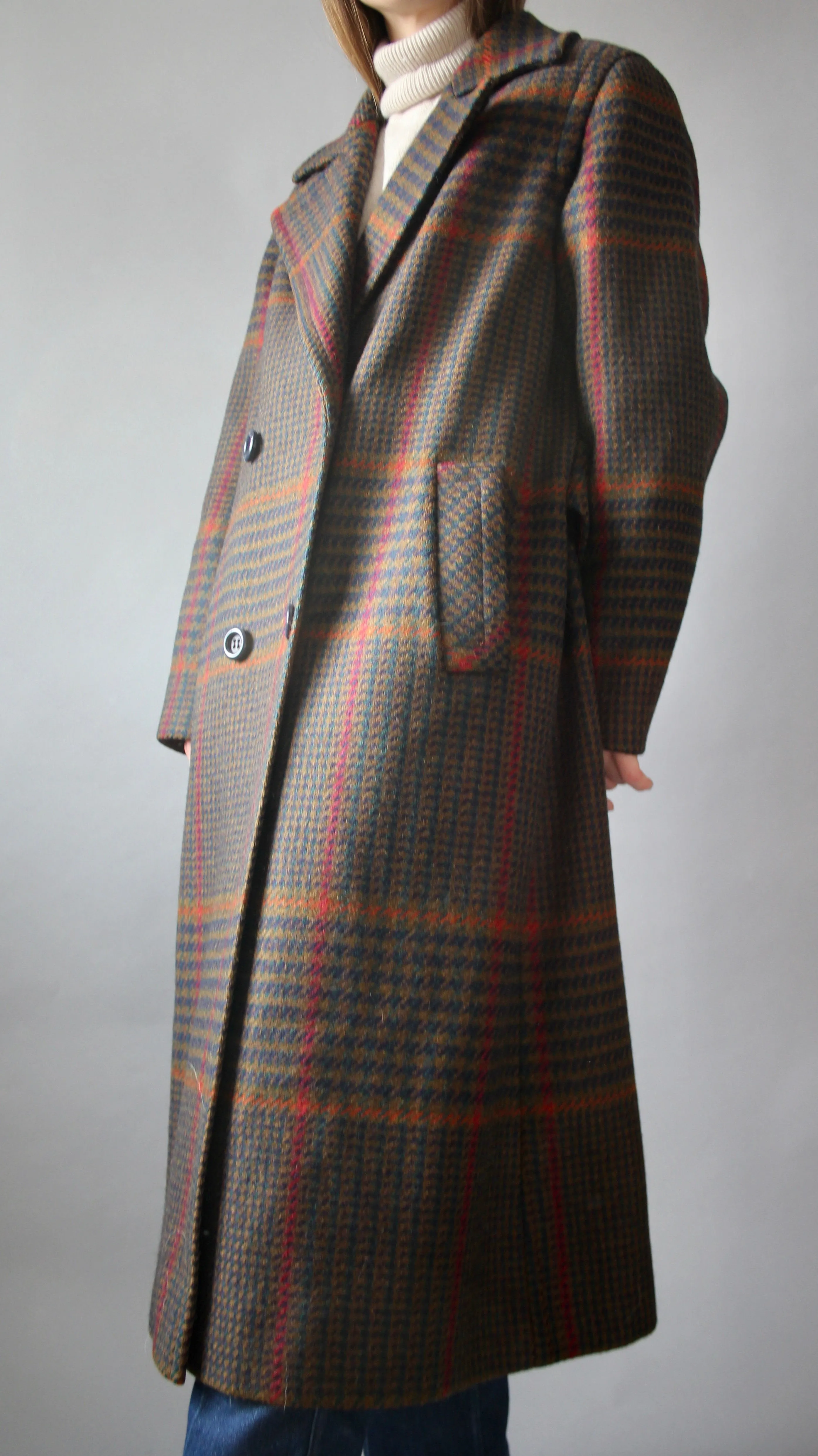 60s Double-Breasted 100% Wool Coat - L
