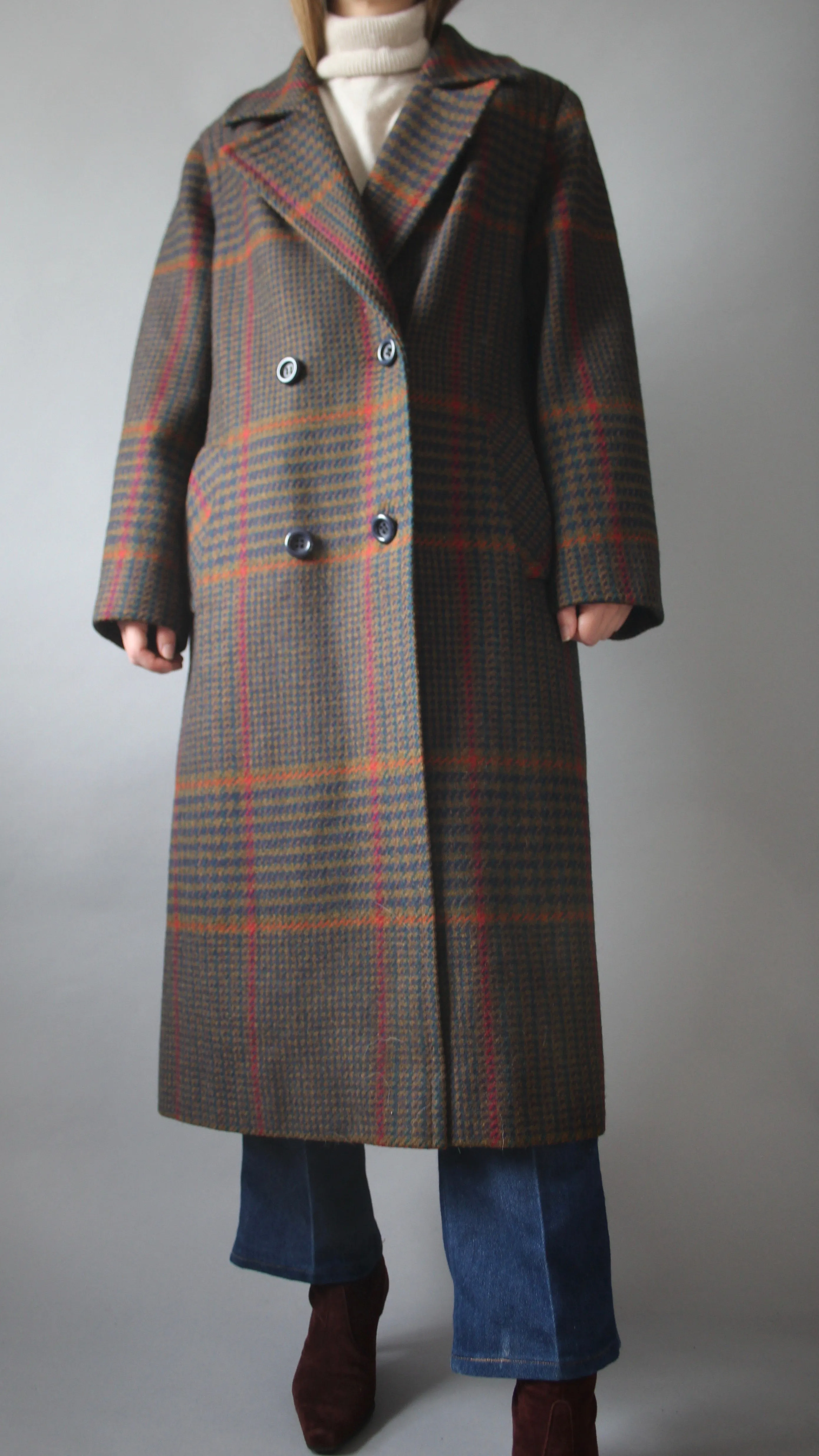 60s Double-Breasted 100% Wool Coat - L