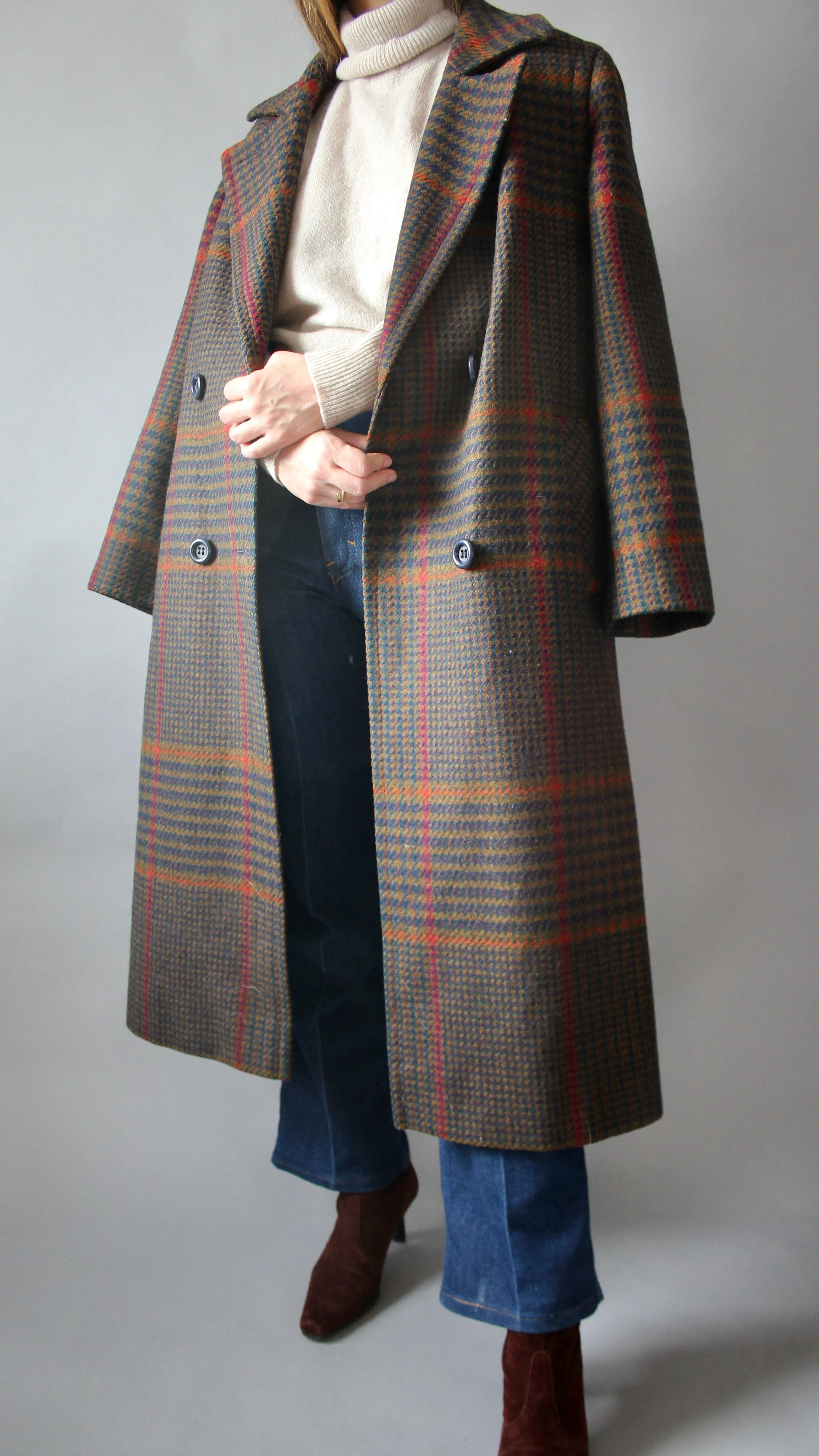 60s Double-Breasted 100% Wool Coat - L