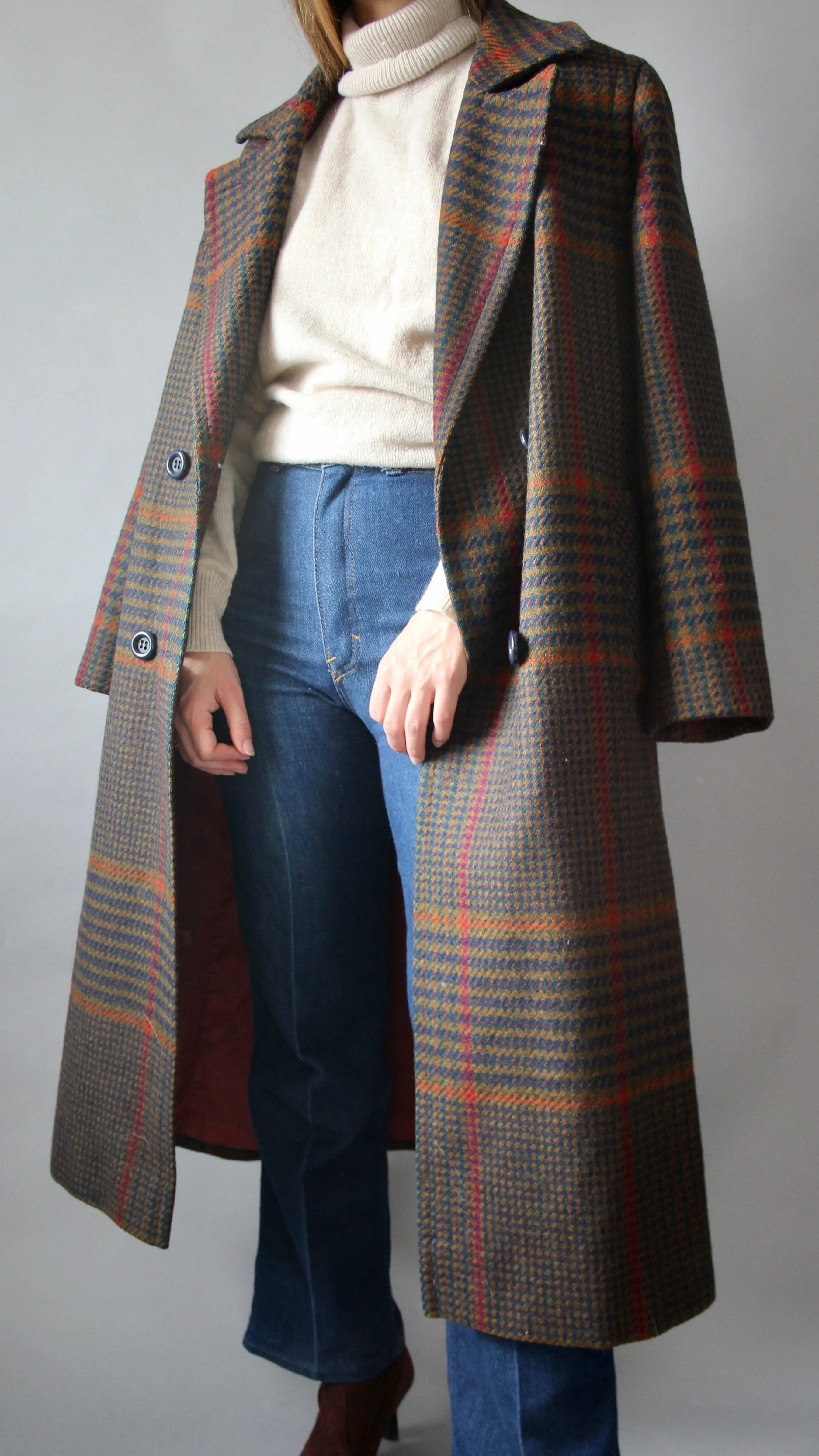 60s Double-Breasted 100% Wool Coat - L