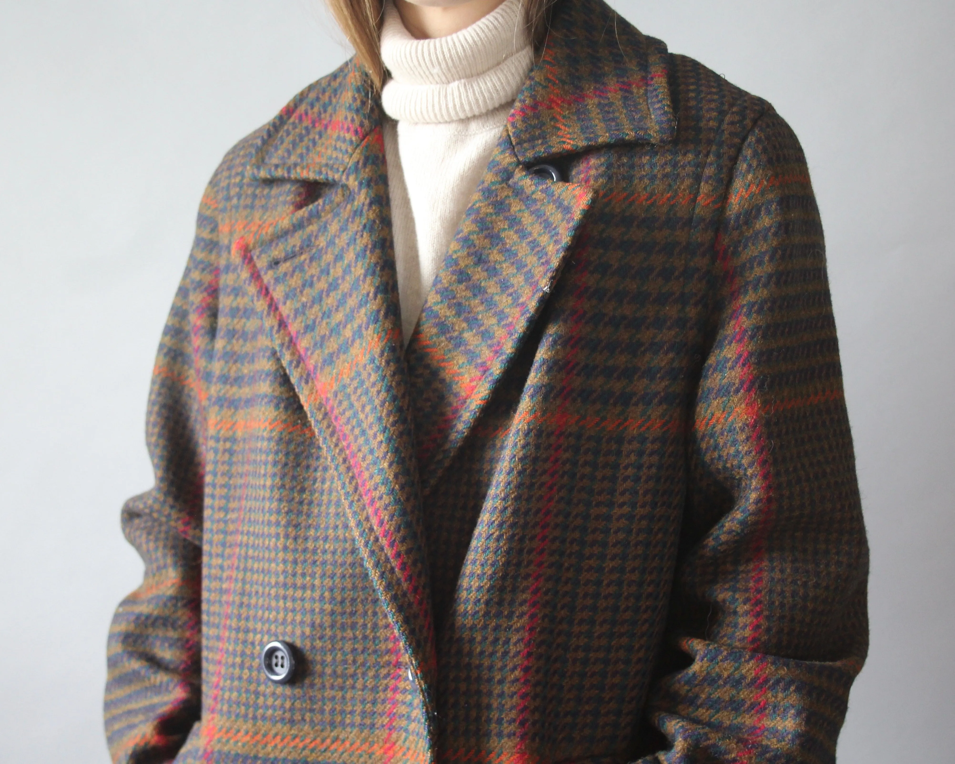 60s Double-Breasted 100% Wool Coat - L