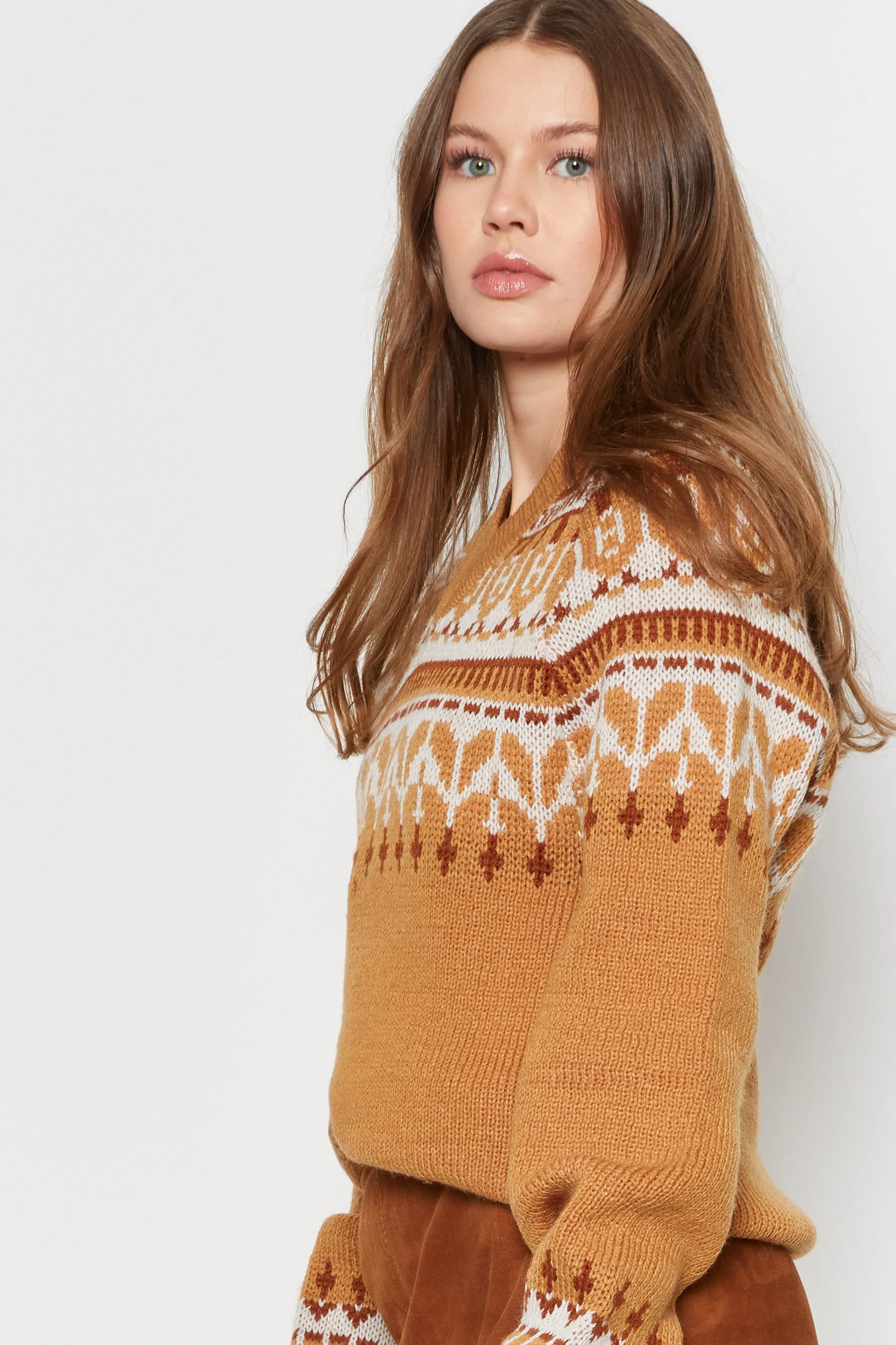 70s Mustard Fair Isle Sweater M