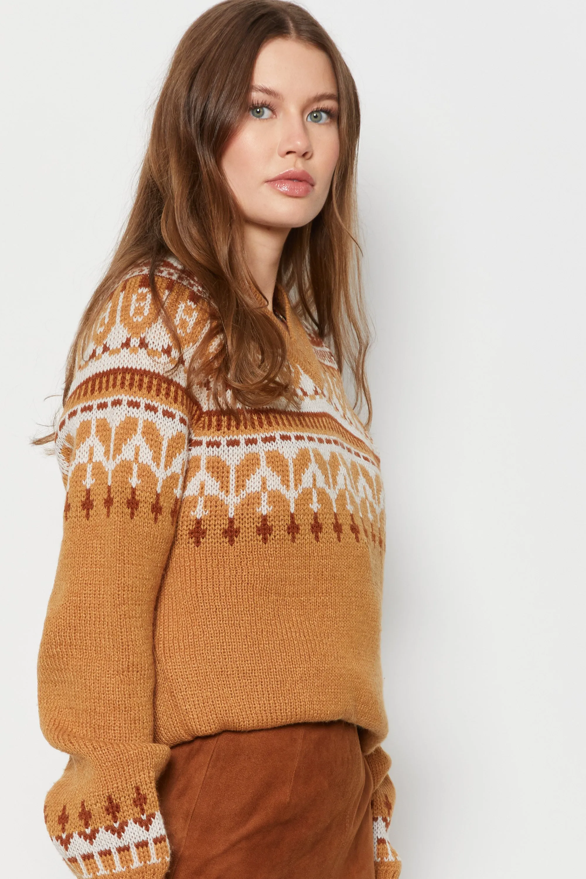 70s Mustard Fair Isle Sweater M